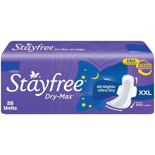 STAYFREE Dry Max All Night XXL - Sanitary Pads For Women, 28 pcs